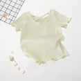 thumbnail image 5 of YUGYXL Solid Color Ruffle Hem Short Sleeve Tops for Girls Cross of Back Crew Neck Pullover Tops Trendy Knitted Textured Blouses May Gift for Child White,2Y, 5 of 9
