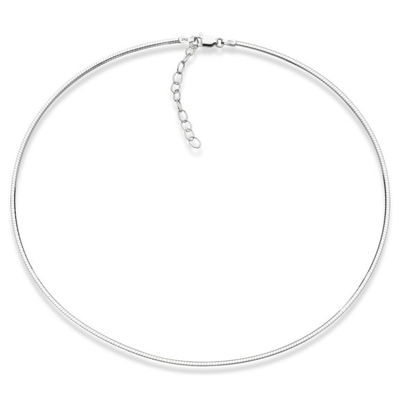 Miabella 925 Sterling Silver Italian 2mm or 2.5mm Solid Dome Omega Link Chain Necklace for Women 16   2 inch ext. Made in Italy (2mm)
