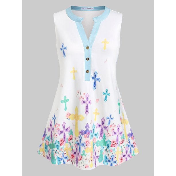 Tallas de flores de talla grande Top sin mangas de la plagada Rosegal Blusas Tallas Grandes