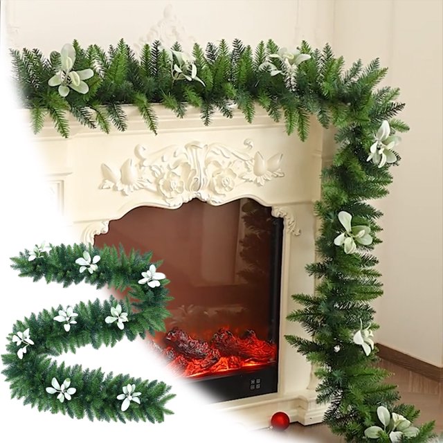 BKER Vigne Verte 9.0 Pieds Fausse Verdure Réaliste pour la Maison Parfaite pour les Réglages Intérieurs Extérieurs Fausse Verdure Verte pour Cheminée Murale Intérieure Extérieure Vacances Porche