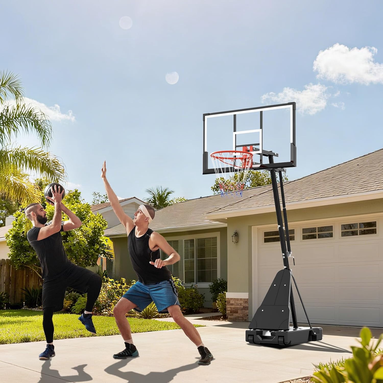 Historyli 52 Inch Basketball Hoop,Height Adjustable Basketball Hoop Goal System,Mobile Stand with Wheels Weighted Base,Youth&Adults,Black