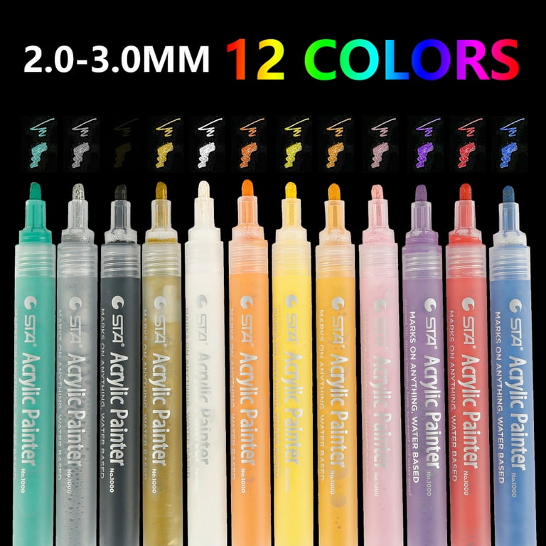 ODOMY Washable Acrylic Paint Marker Pens Set Bright Neon and Metallic  Colors 12 Colors-Pack