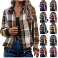 thumbnail image 1 of UPPADA Chemises à Carreaux pour Femmes Surchemise Courte Veste Mode Chemise Boutonnée Manteau d'Automne Hauts Décontractés Manteau Léger, Chemises Rouges Blanches et Bleues pour Femmes, m, 1 of 7