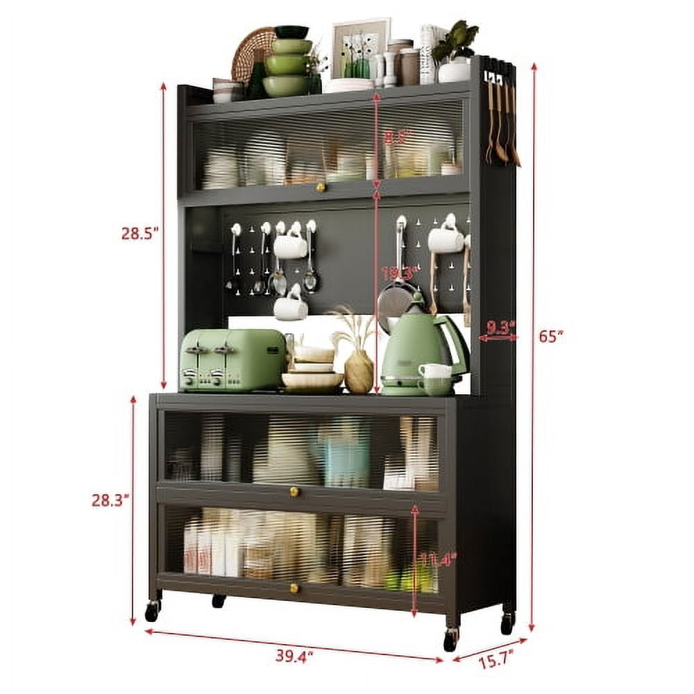 Wohh Metal Kitchen Storage Shelves Sideboard Storage Cabinet with Door, Microwave Oven, Cookware, Floor Standing Bowl Cabinet, Multifunctional Widened Storage Rack