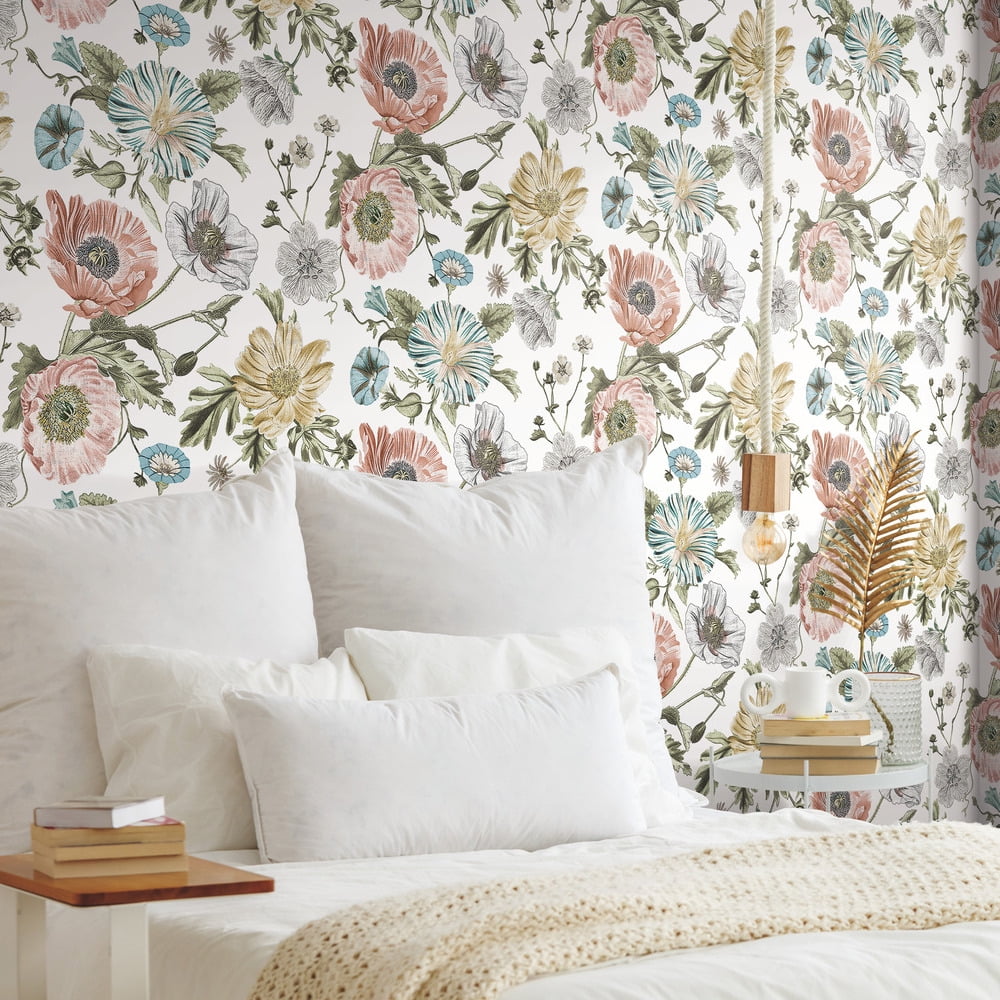 (2 pack) RoomMates Vintage Poppy Peel & Stick Wallpaper 30.75 Sq. ft