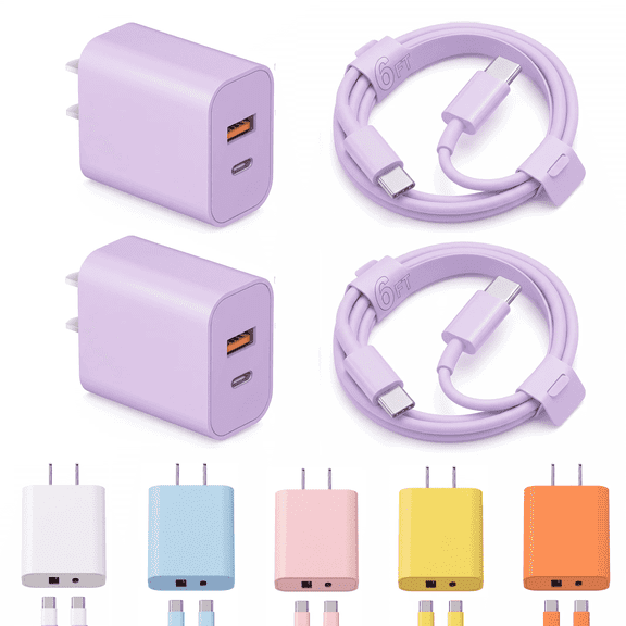 MFIGIGK 20W USB-C Fast Charger [2 Pack 6.6FT Cable] – Dual-Port QC   PD 3.0 Power Delivery Charging Block Compatible with iPhone 17/17 Plus/17 Pro Max/16/16 Plus/16 Pro Max/15 Pro Max/iPad Pro