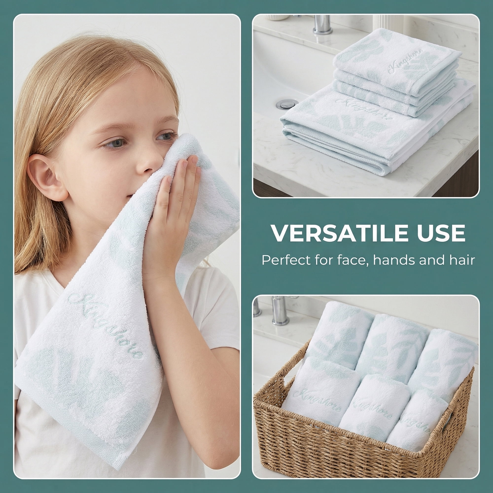 Unique Bargains Cotton Leaf Jacquard Soft Absorbent Hand Towel Green 28" x 13"