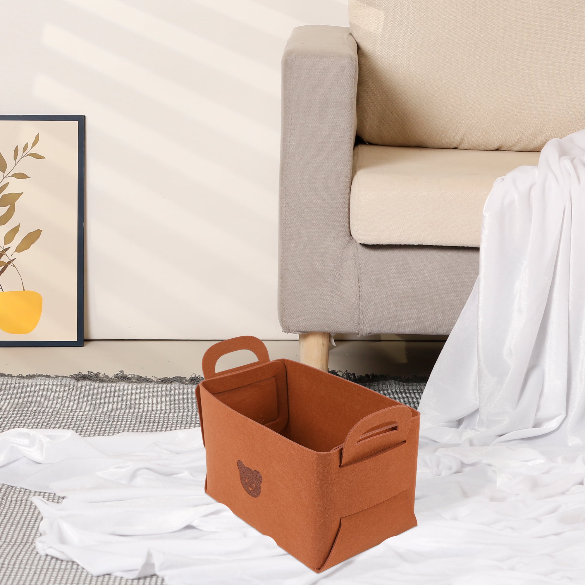 Unique Bargains Set of 3 Collapsible Storage Bins Brown 9.8*7.1*5.9in