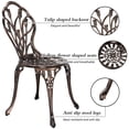 thumbnail image 3 of Villeston Outdoor Bistro Table and Chair set of 2, 3 Piece Outdoor Patio Set, Tulip Pattern Cast Aluminum Patio Bistro Set for Garden, Balcony, Poolside, Durable Rust All-Weather Resistance, Bronze, 3 of 8