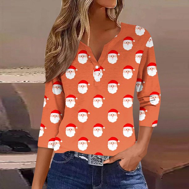 Fiudx Liquidación de Ofertas Flash Blusa de Manga 3/4 Corta Estampada a La Moda para Mujer, Blusa Informal con Cuello Redondo