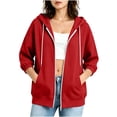 thumbnail image 5 of Otntypg Womens Zip Up Hoodie Jackets Lightweight Casual Fall 3/4 Length Sleeve Drawstring Oversized Hooded Pullover Sweatshirts Loose Fit Y2k Streetwear Jacket with Pockets, 5 of 6