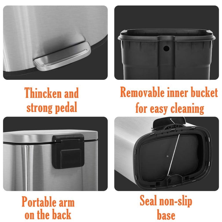 8 Gallon 30L Trash Can With Hinged Lid And Removable Inner Bucket Stainless Steel Kitchen Trash Can Silent Garbage Can Touch Free Pedal Rubbish Bin Waste Bin