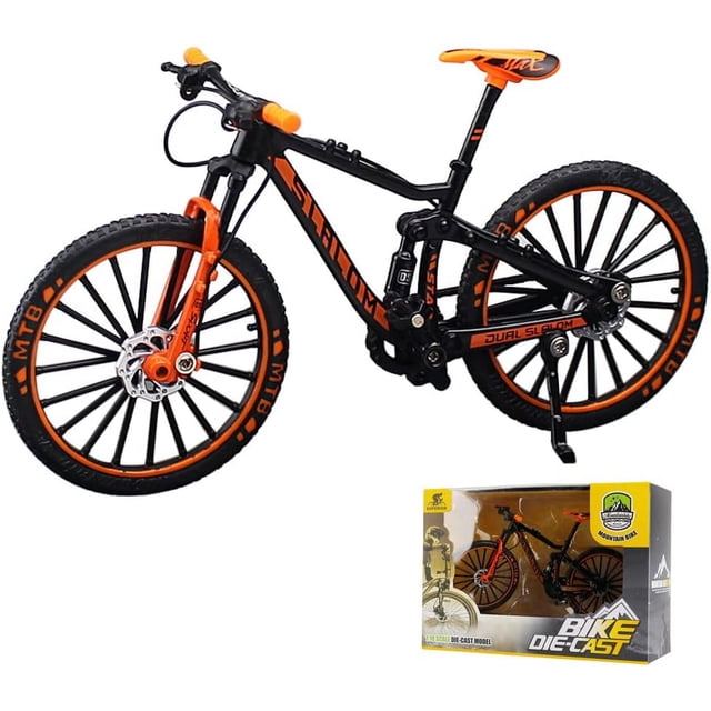 Modelo de bicicleta, juguete de bicicleta de montaña, minibicicleta de juguete, bicicleta de montaña en miniatura para niños y niñas, regalo para niños (negro y naranja)