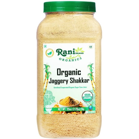 Rani Organic Jaggery Shakkar (Unrefined Evaporated Organic Sugar Cane Juice) 35oz (2.2lbs) 1kg PET Jar ~ Gluten Friendly | Vegan | NON-GMO | No Salt or fillers | Indian Product | USDA Certified Organi