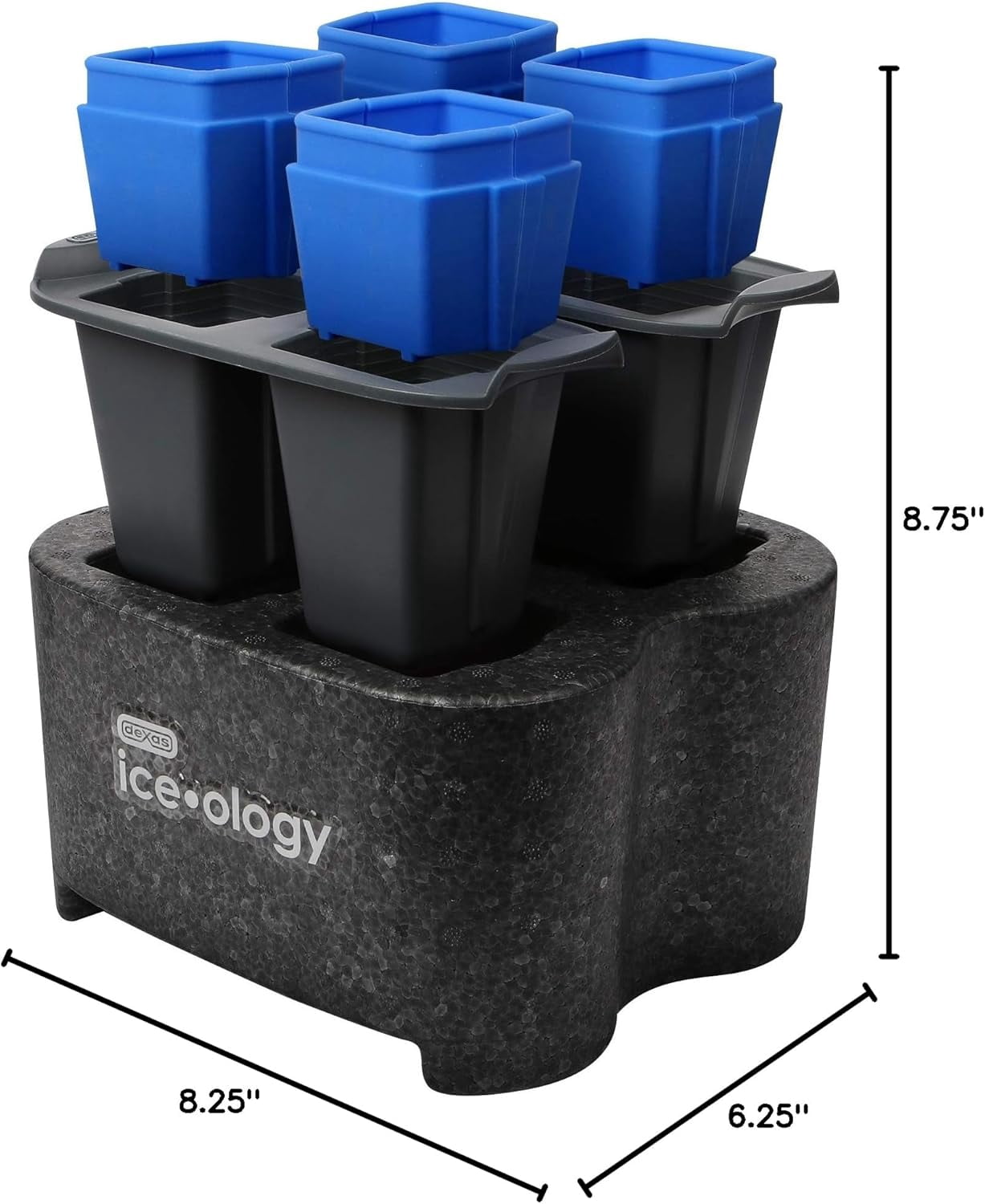 Dexas ice•ology Silicone Clear Ice Maker Tray for Crystal Clear Craft Cocktail Ice, 4 Count Square Cube Tray