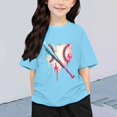 thumbnail image 2 of Chemises Filles Imprimées Col Rond Manches Courtes T-Shirt Garçons Filles Tee Confortable Tee Shirt Enfant Fille Bleu Ciel 5 Ans-6 Ans, 2 of 6