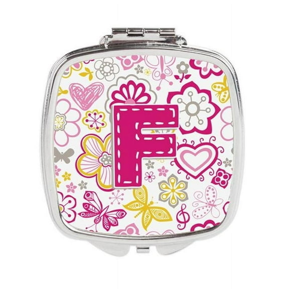 Carolines Treasures Letter F Flowers & Butterflies Pink Compact Mirror