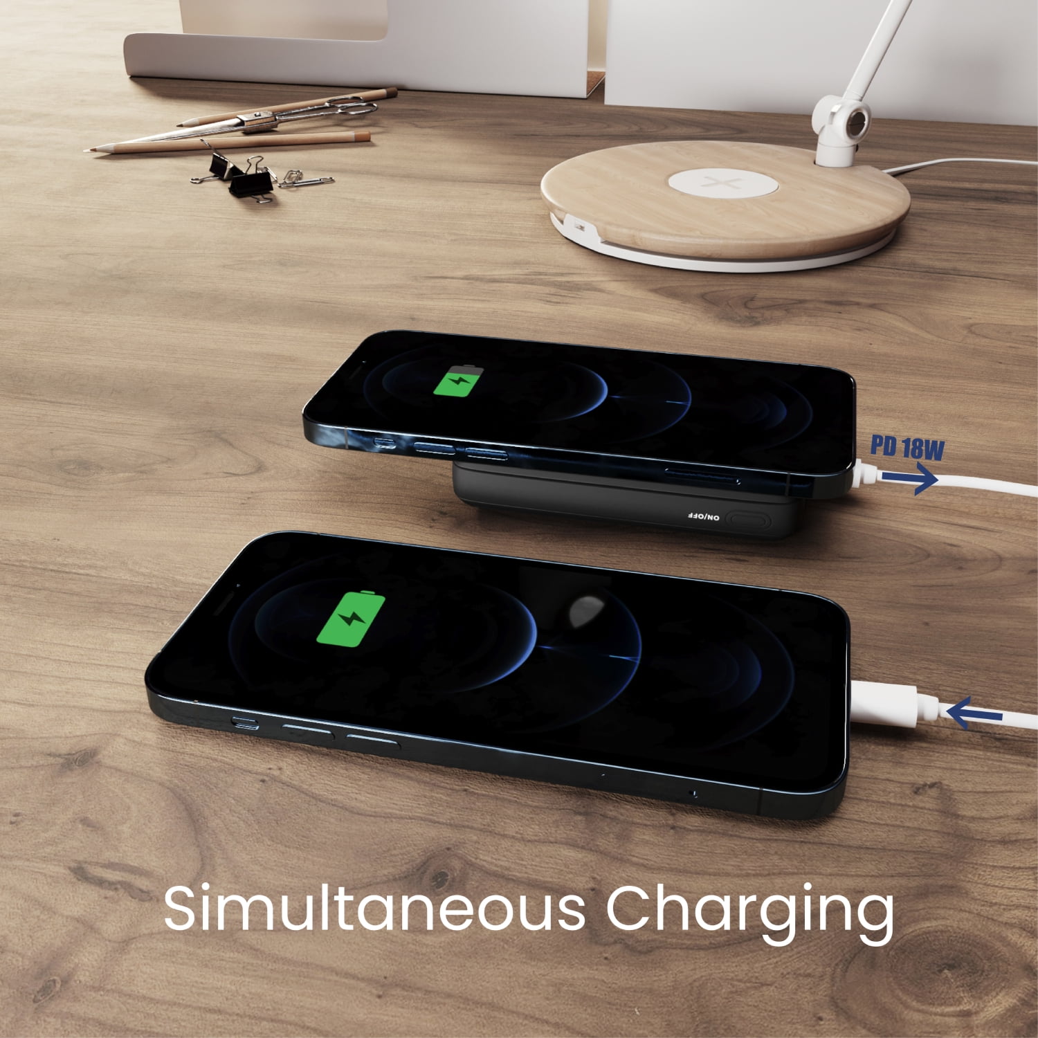 Techsmarter 10000mAh 18W USB-C PD Qi Wireless Power Bank Portable Charger with Anti-Slip Suction Cups. Compatible with iPhone, Samsung Galaxy, LG ThinQ, Droid, and More