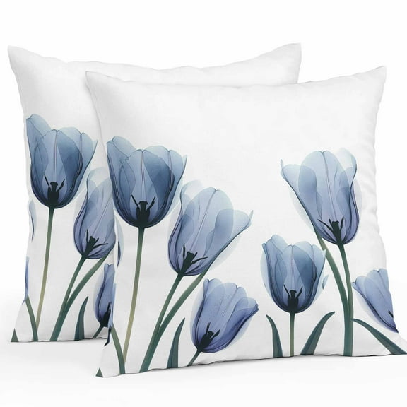 Blue Tulips Outdoor Pillow Covers Pack of 2 Flowers Minimalist Modern Art Waterproof Throw Pillow Covers Decorative Cushion Cases for Patio Garden Tent Balcony Couch 16x16 inch