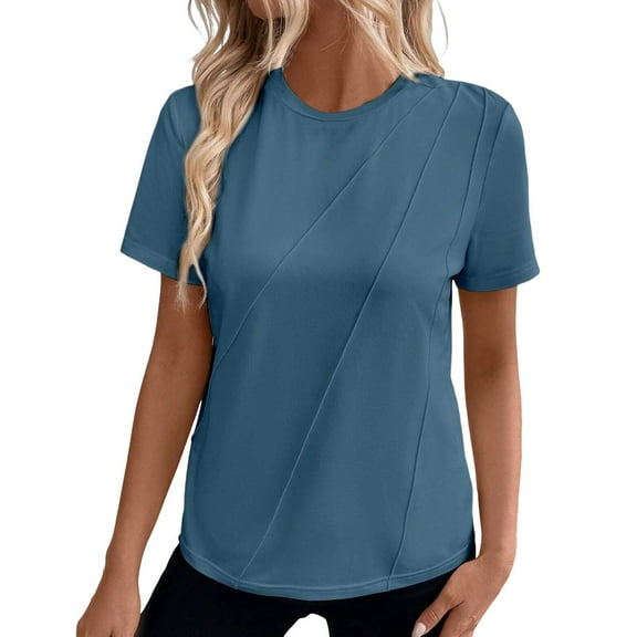 SHITINN Womens Casual Fashion Solid Color Crew Neck Short Sleeve Pullover T Shirt Women's T Shirts Short Sleeve Tops for Women Womens Summer Blouses