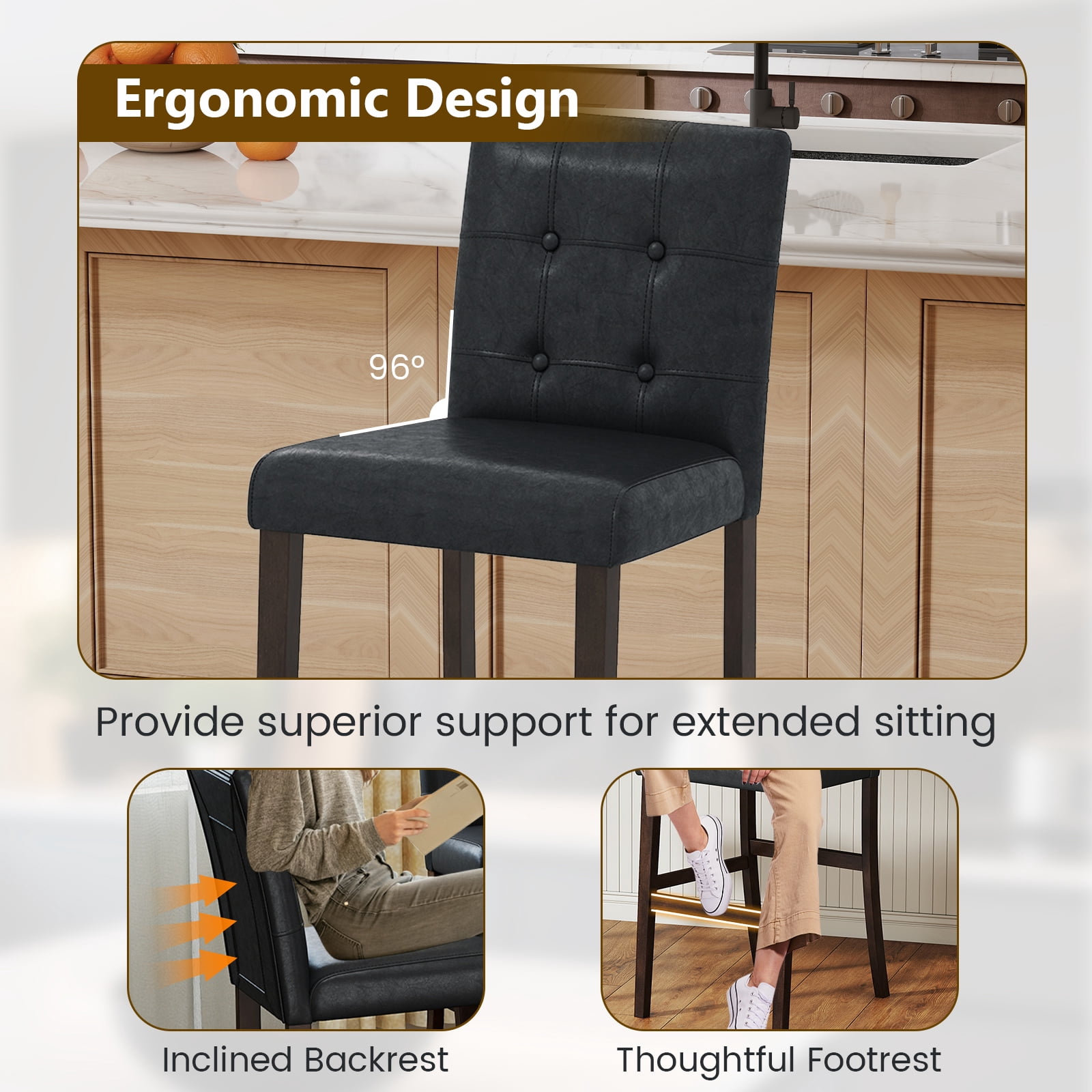 Gymax Set of 4 Bar Stools 29 '' Counter Height Barstool Pub Chair Rubber Wood Black
