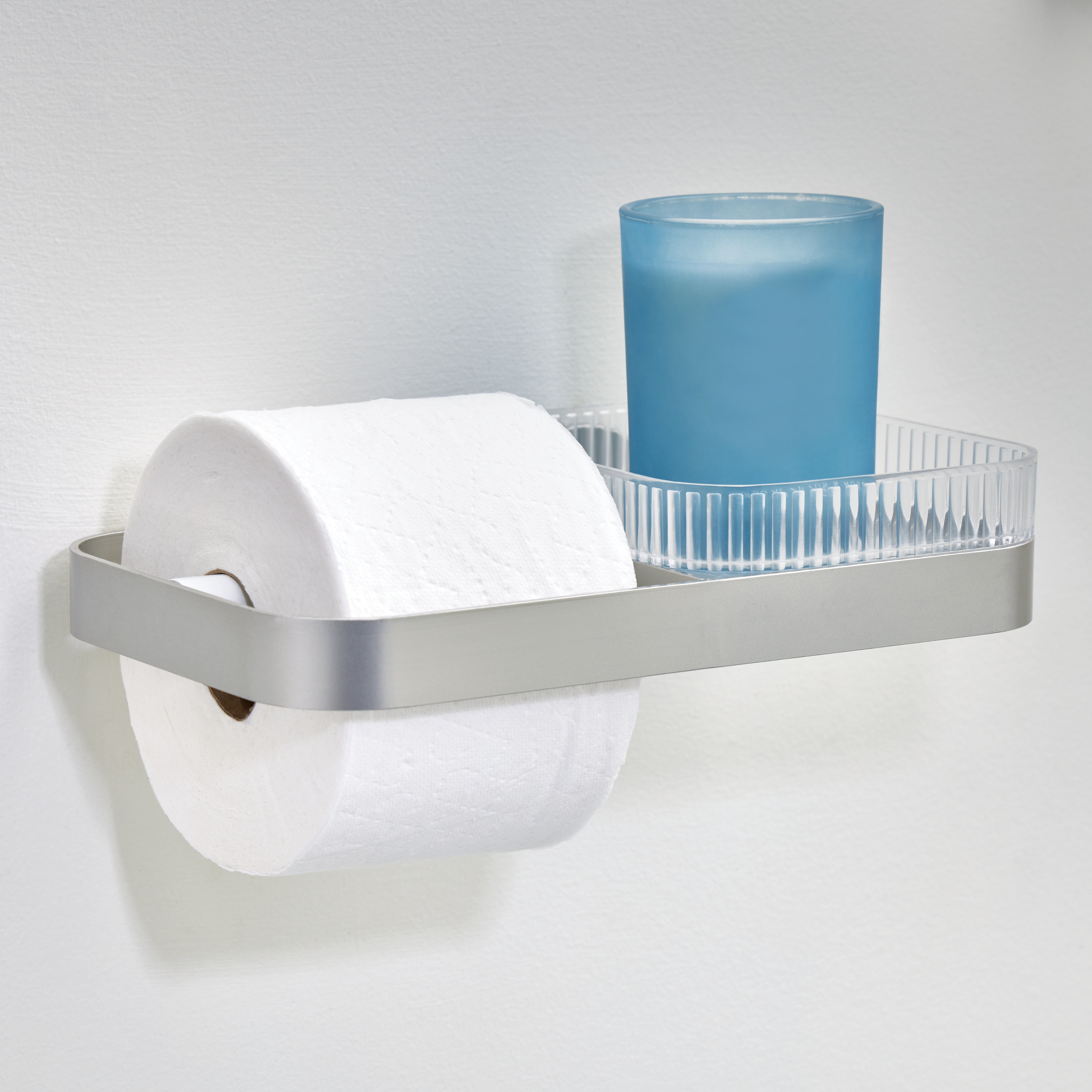 iDesign Wall Mounted Toilet Paper Holder with Shelf for Bathroom Storage - Ideal for Primary or Guest Bathroom and Powder Rooms