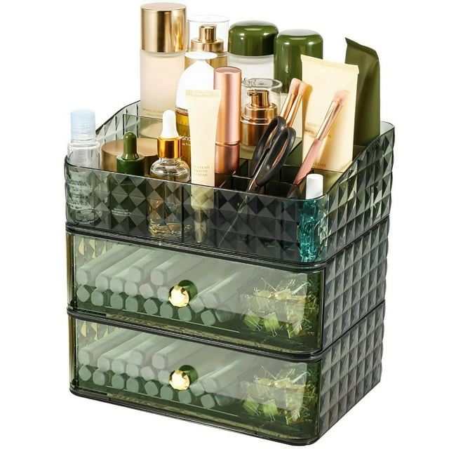 MesaSe Organisateur de Maquillage avec Tiroirs Empilables Organisateur de Vanité de Maquillage de Grande Capacité avec Compartiment 3 Tier Cosmetic Storage Rack Pattern Makeup Case Organizer pour les Salles de Bain Commodes