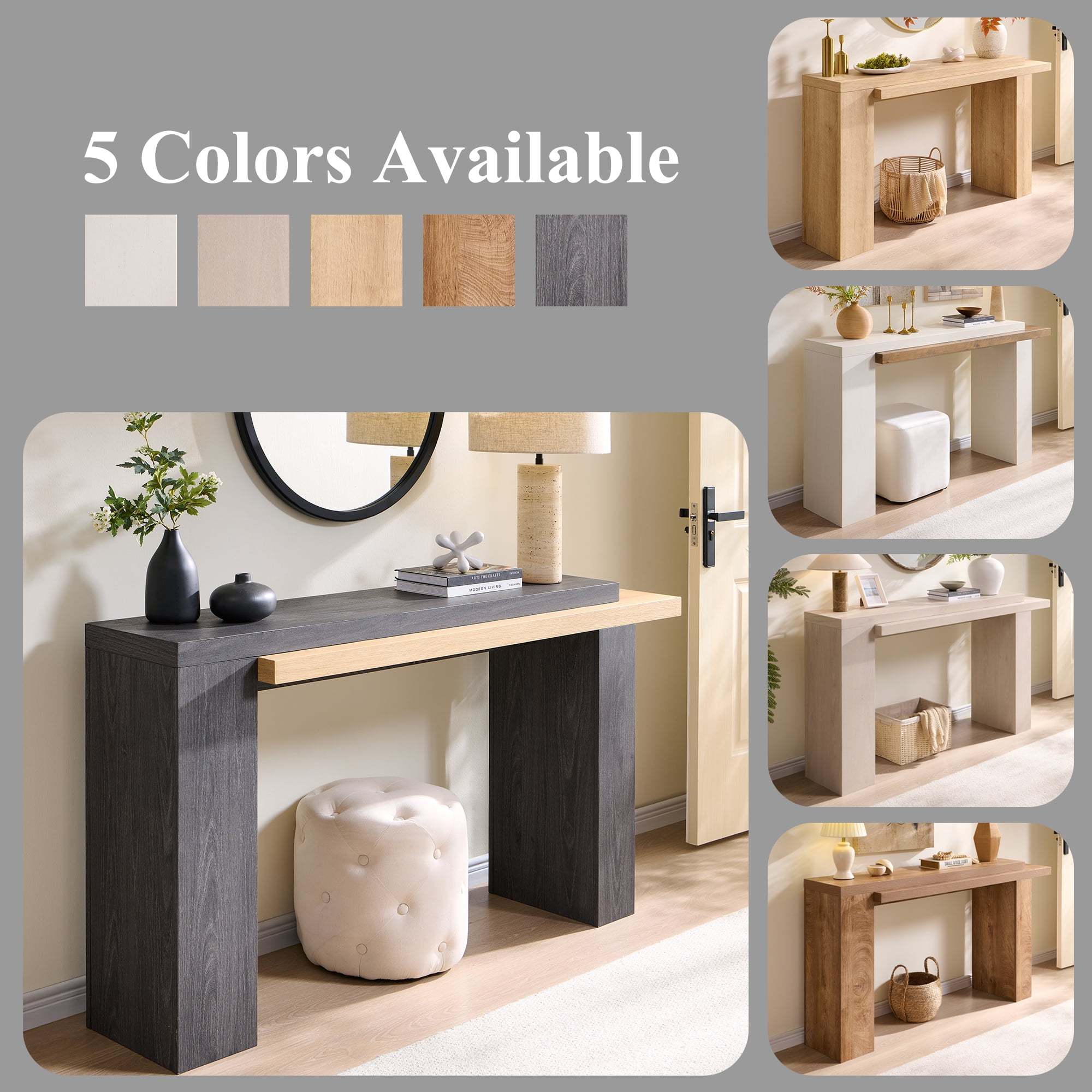 KeyWhat 63" Entryway Console Table, Wooden Modern Sofa Table Behind Couch, Dual-Level Countertop Design for Hallway, Entryway, Living Room, Natural Oak & Dark Alder