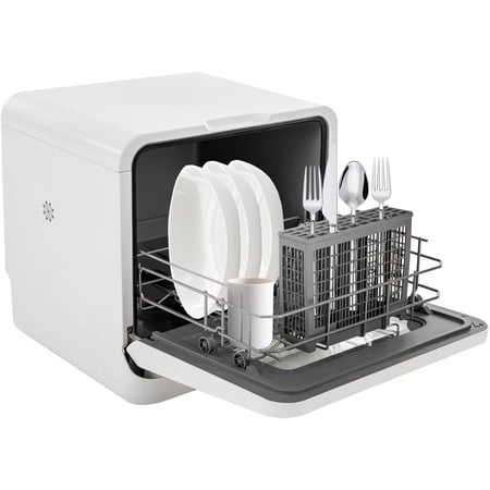 Countertop Dishwasher, Portable Dishwasher with 7L Built-in Water Tank, 5 Programs, 360° Dual Spray & Air-Dry Function, Mini Dishwasher for Apartments & RVs, No Hookup Needed(White)| US STOCK