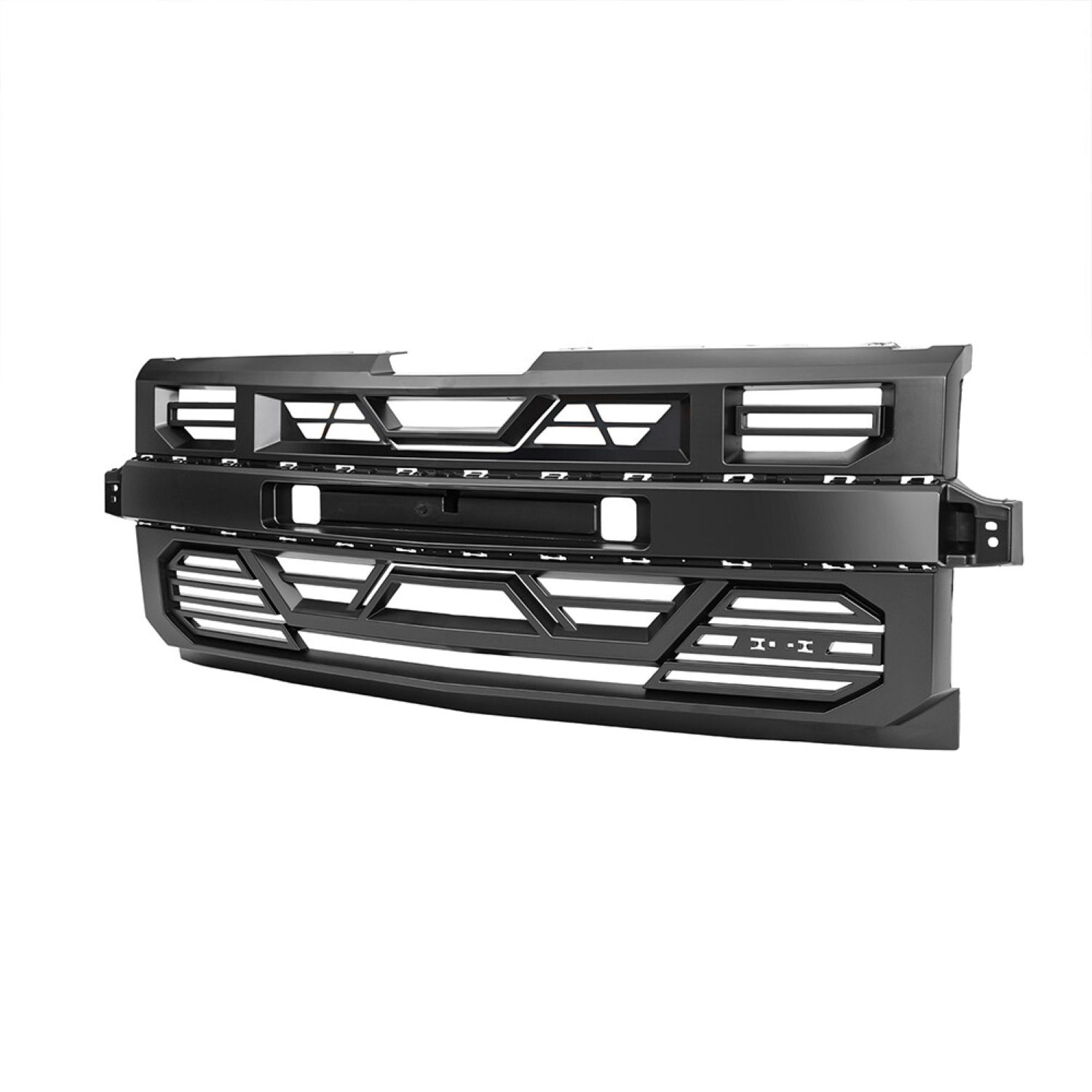 AMERICAN MODIFIED Front Armor Grille W/Emblem HolderMatte Black For 2019-2021 Chevy Silverado 1500 WT Custom