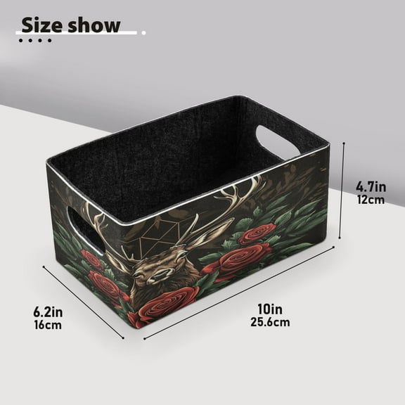 BZSMCE Shelf Baskets Design Deer with Roses Pattern Storage Cube Bins 10.1*6.3*4.7in Set of 2