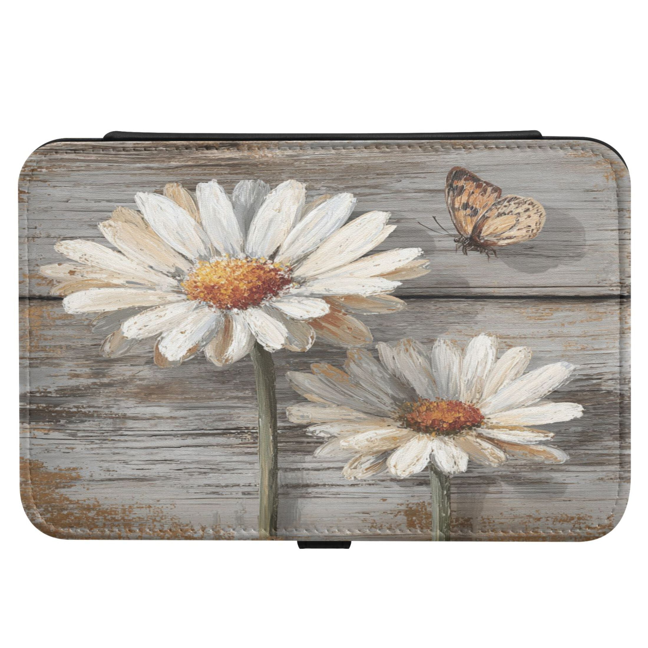 Leather Jewelry Box Travel Jewelry Storage Earrings Necklace Bracelet Watch Brooch Storage White Chrysanthemum Beautiful