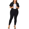 thumbnail image 2 of DARING DIVA Women's Plus Size Short Sleeves Button Down Jean Jacket 5X Black, 2 of 6
