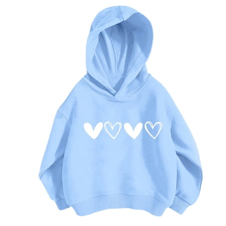DHFJKG Girls Hoodies Stylish Heart Print Long Sleeve Sweatshirts Pullover For Kids Fashionable Everyday Wear Versatile Tops