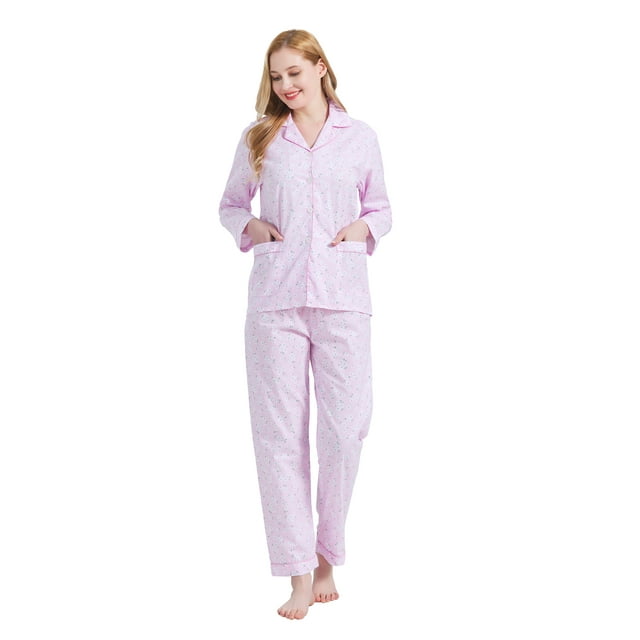 S S Conjunto de Pijama y Ropa de Descanso de Algodón para Mujer, Top de Manga Larga con Botones y Pantalones con Cintura Elástica y Cordón, Pijamauaves y Cómodos de Largo Completo para Mujer, Flores