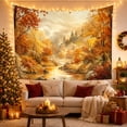 thumbnail image 3 of River Winding Through Autumn Mountains, Serene Rustic for Nature Lovers, Painterly Landscape Art, Housewarming Gift, Tapestry Wall Hanging for Living Room and Bedroom, 3 of 7