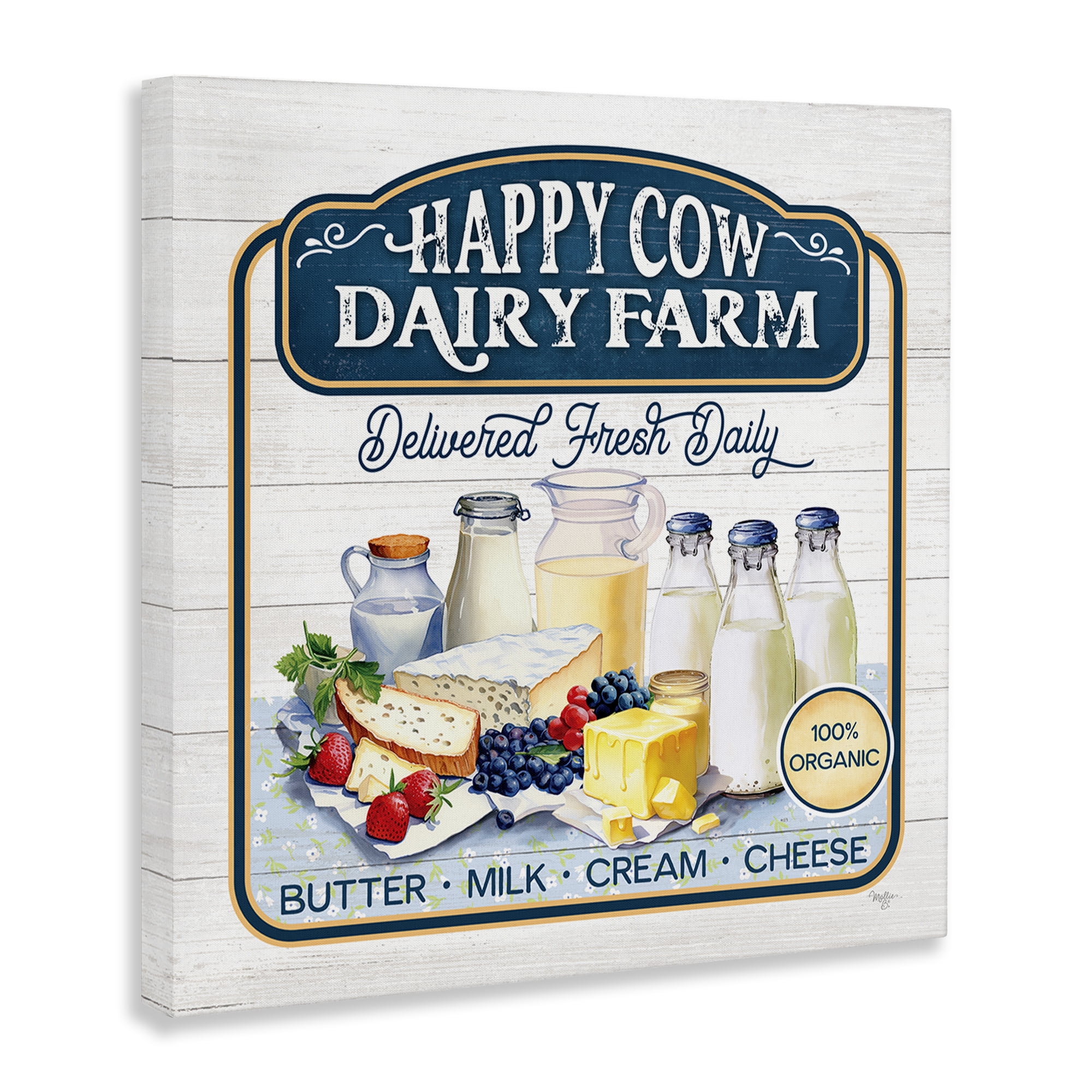 Stupell Industries Happy Cow Farm Food & Beverage Painting Gallery Wrapped Canvas Art Print Wall Art, 36 x 36