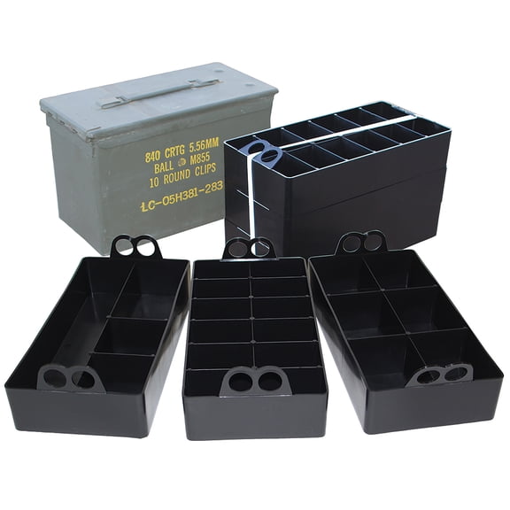 MTM Ammo Can Organizer, 3 Plastic Trays, Black, 50 Caliber