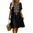 thumbnail image 5 of Uscallm Women's Plus Size V Neck Short Sleeve Embroidery Boho Mini Dress Casual Loose A-Line Mini Dresses for Party, Black XL, 5 of 6