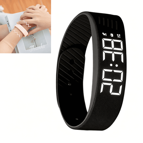 GJX Alarm Clock Watch - Alarm Bracelet for Heavy Sleepers & Kids, Snooze, Waterproof Vibrating Smart Watch, Wrist Alarm Clock for Men and Women (Black)