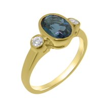 LBG British Made 14k Yellow Gold Natural London Blue Topaz & Diamond Womens Anniversary Ring - 33 size options - Size 4.75