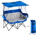 thumbnail image 3 of Double Camping Chair with Canopy Shade, Oversized Folding 2 Person Loveseat with Cup Holders and Side Pockets, Portable Outdoor Couch for Beach Lawn Picnic Fishing (Blue + Grey), 3 of 8