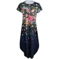 thumbnail image 4 of Robe Maxi d'Été pour Femmes Décontractée Ample avec Poches Manches Courtes Imprimée Col Rond Longueur Cheville Robe Manches Courtes en Liquidation, 4 of 5