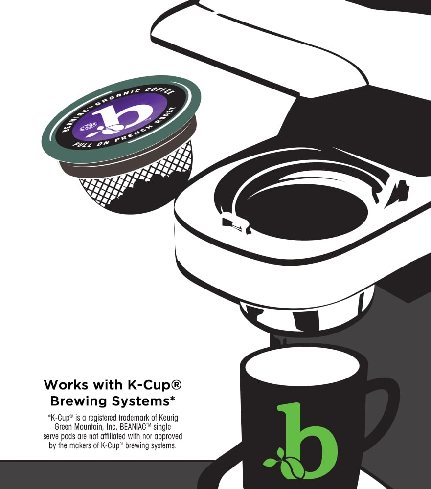 Beaniac Organic Full On French Roast Dark Roast Compostable K-Cup Coffee Pods, 30 Count