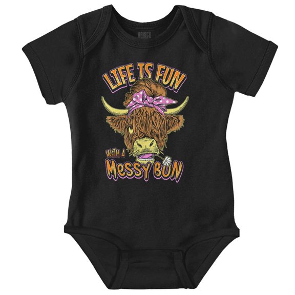 Cute Life Is Fun With a Messy Bun Baby Girl Short Sleeve Printed Bodysuit Brisco Brands NB