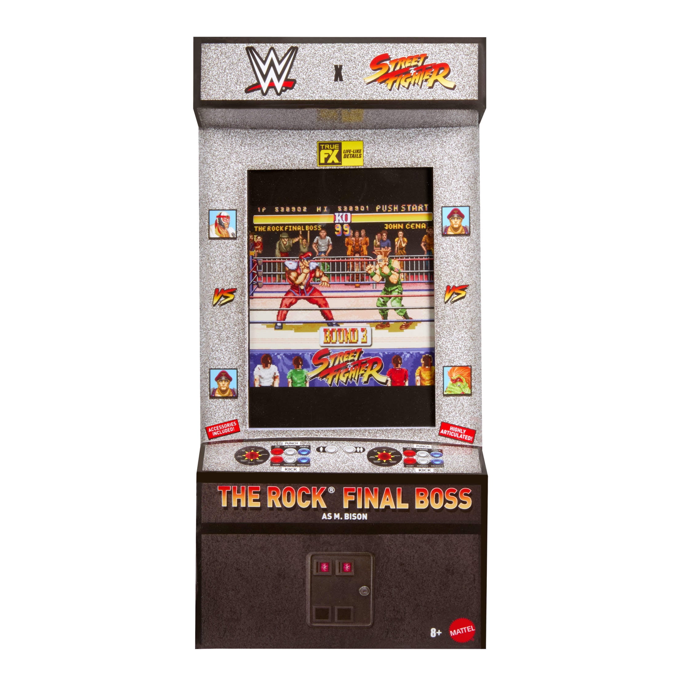 WWE x Street Fighter The Rock Final Boss Action Figure & Accessories, 6-inch Collectible M. Bison Mashup Set