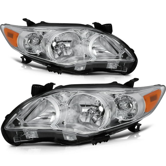 SCITOO Headlight Assembly Fit for 2011 2012 2013 Toyota CorollaHeadlamp in Chrome Housing Amber Reflector Clear Lens