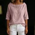 thumbnail image 6 of Womens Shirts Boat Neck Half Sleeve Linen Blouse Casual Loose Fit Solid Color Cotton Linen Summer Lightweight Tops Pink S, 6 of 7