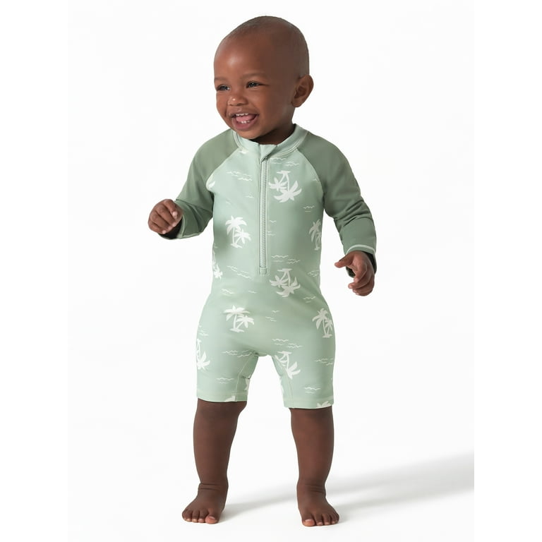 Modern Moments by Gerber Baby Boy One Piece Long Sleeve Rash Guard Swimsuit  with UPF 50+, Sizes 0/3M-24M 