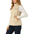 thumbnail image 2 of INSPIRE CHIC Women's Sleeveless Drawstring Waist Zipper Pocket Utility Vest S Khaki, 2 of 7